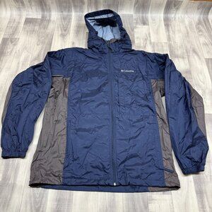 ✅ Mens LT Columbia Windbreaker Navy/Gray Hooded Rain Jacket Waterproof Outerwear
